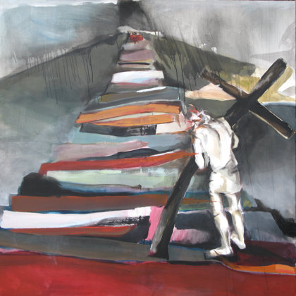 2. Station- Jesus nimmt das Kreuz auf seine Schultern, 150 x 150 cm, Acryl auf Leinwand, 2