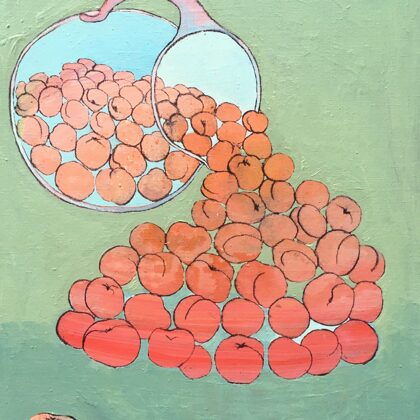 Aprikosen, 80 x 60 cm, Acryl und Kohle auf Leinwand, 2021