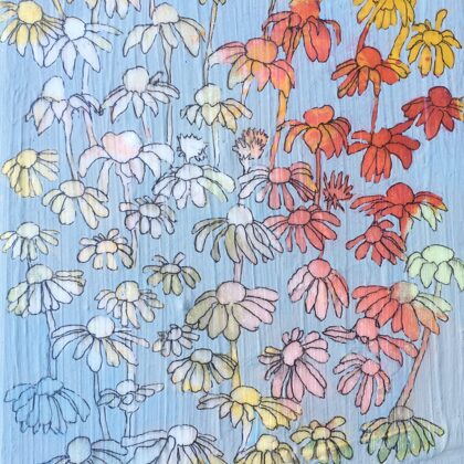 Blumenregen II, 20 x 15 cm, Mischtechnik auf Leinwand, 2020
