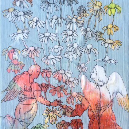 Blumenregen I, 20 x 15 cm, Mischtechnik auf Leinwand, 2020