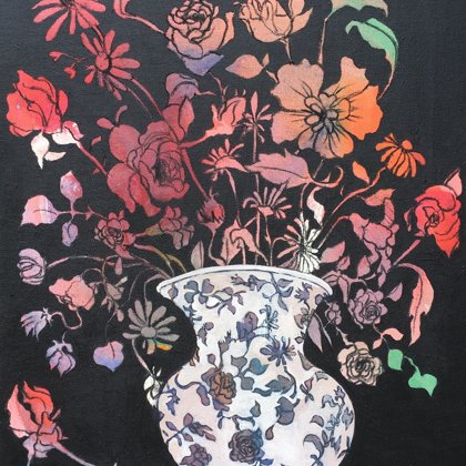 Käthes Vase, 55 x 46 cm, Acryl und Kohle auf Leinwand, 2018, verkauft