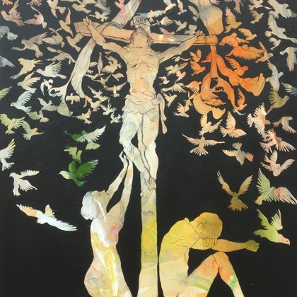 Passion, Acryl und Kohle auf Leinwand, 162 x 130 cm, 2018, verkauft