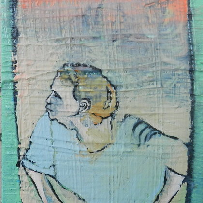 Sehender, 18 x 13 cm, Mischtechnik auf Leinwand, 2015