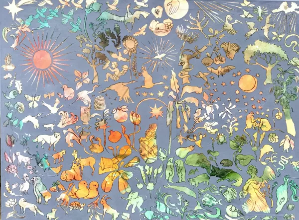 Anfang und Ende, 100 x 120 cm, Acryl und Kohle auf Leinwand, 2023, verkauft