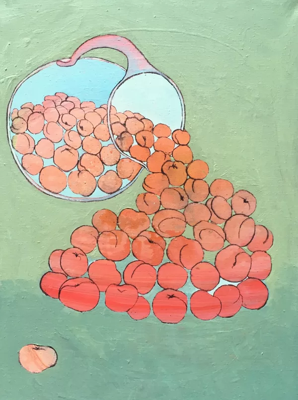 Aprikosen, 80 x 60 cm, Acryl und Kohle auf Leinwand, 2021