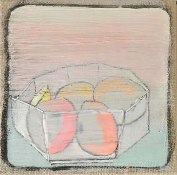 Obstschale II, 20 x 20 cm, Mischtechnik auf Leinwand, 2015