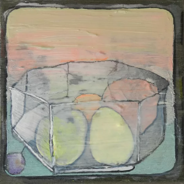 Obstschale, 20 x 20 cm, Mischtechnik auf Leinwand, 2015