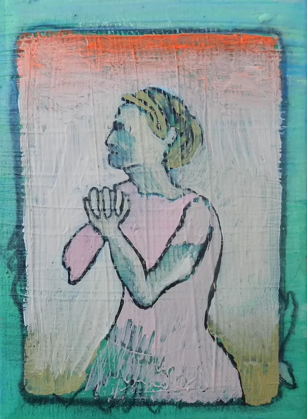 Betende, 18 x 13 cm, Mischtechnik auf Leinwand, 2015