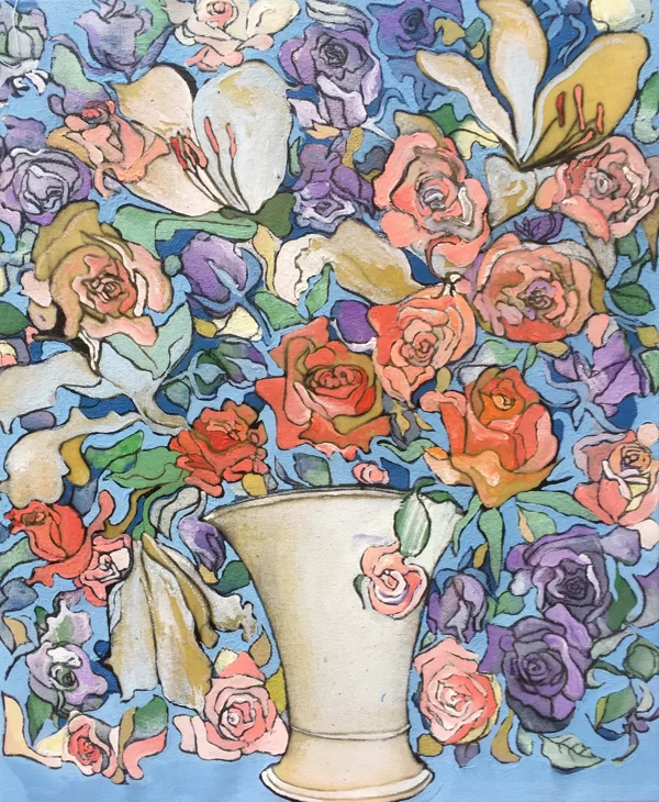 Sissis Vase , 60 x 50 cm, Acryl, Lack und Kohle auf Leinwand, 2019, verkauft
