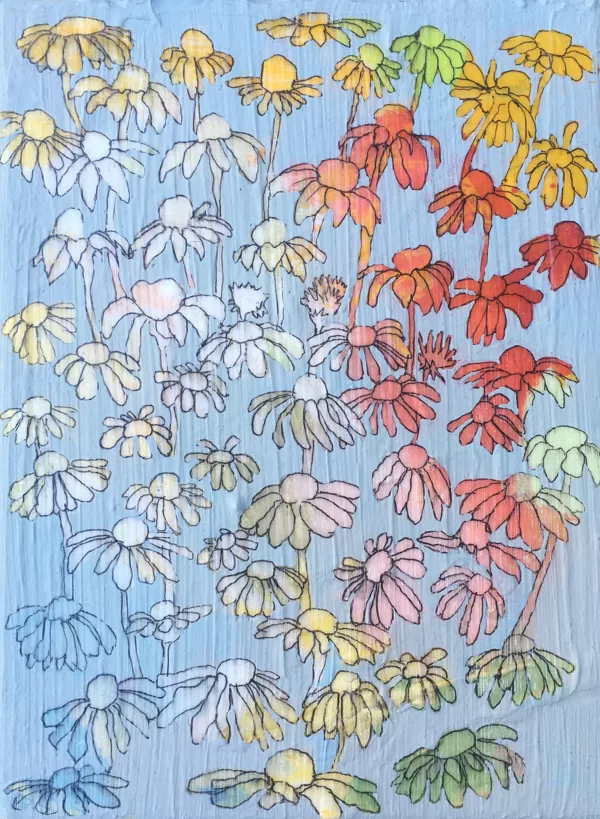 Blumenregen II, 20 x 15 cm, Mischtechnik auf Leinwand, 2020
