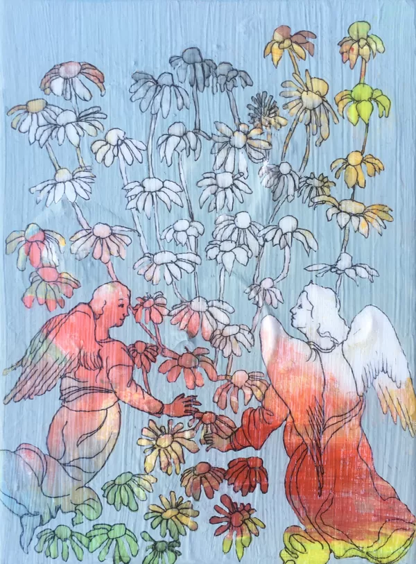 Blumenregen I, 20 x 15 cm, Mischtechnik auf Leinwand, 2020