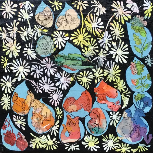 Blumentropfen, 30 x 30 cm, Mischtechnik auf Leinwand, 2020