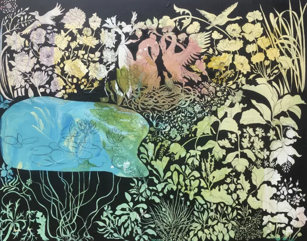 Mein Garten, 160 x 200 cm, Acryl und Kohle auf Leinwand, verkauft