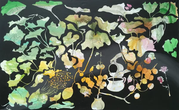 Der Garten, 155 x 250 cm, Acyl und Kohle auf Leinwand, 2017