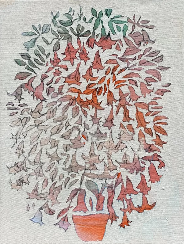 Engelstrompetenbaum, 40 x 30 cm, Acryl und Kohle auf Leinwand, 2021