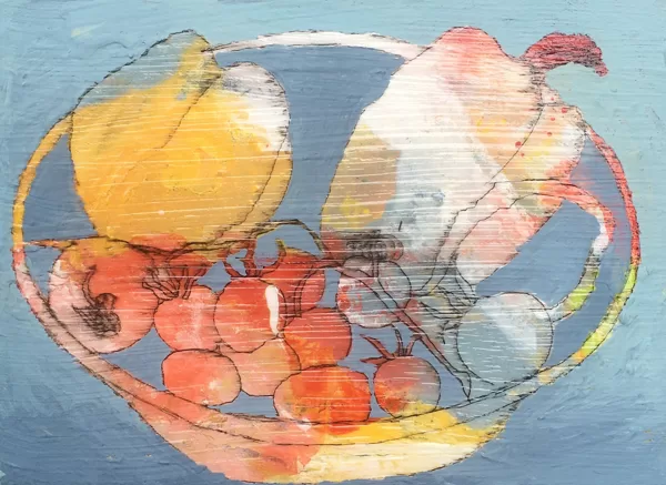 Gemüse, 13 x 18 cm, Mischtechnik auf Leinwand, 2020, verkauft
