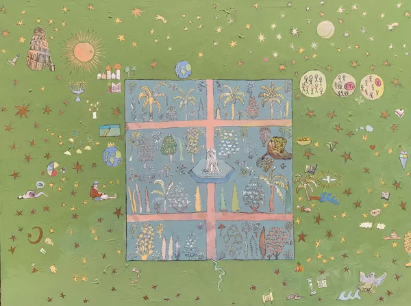 Eden, 150 x 200 cm, Acryl und Kohle auf Leinwand, 2025
