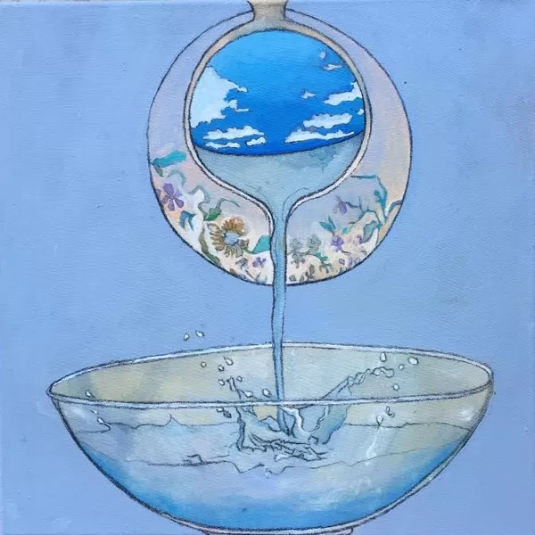 Ich sehe den Himmel offen, 50 x 50 cm, Acryl und Kohle auf Leinwand, 2018, verkauft