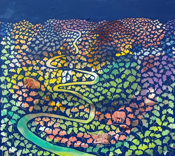 Feld, 135 x 150 cm, Acryl und Kohle auf Leinwand, 2021