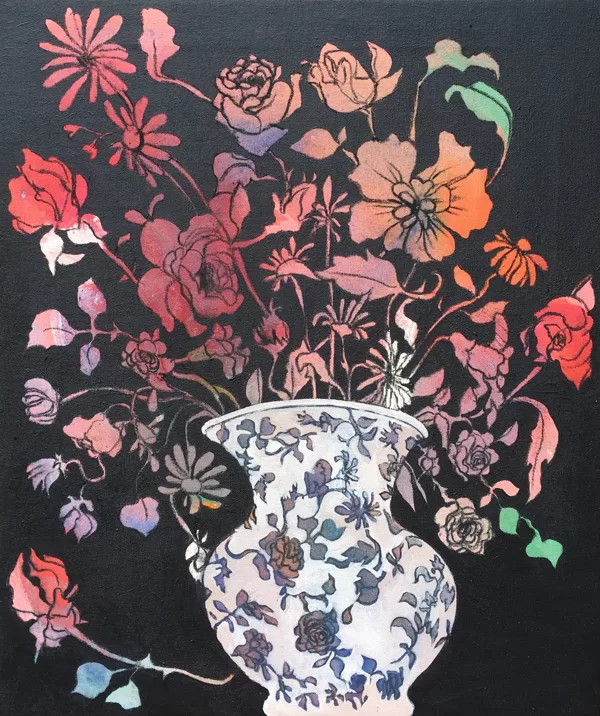 Käthes Vase, 55 x 46 cm, Acryl und Kohle auf Leinwand, 2018, verkauft