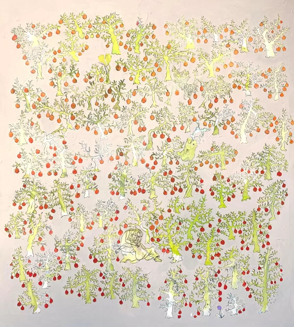 Korallenwald, 150 x 135 cm, Acryl und Kohle auf Leinwand, 2022
