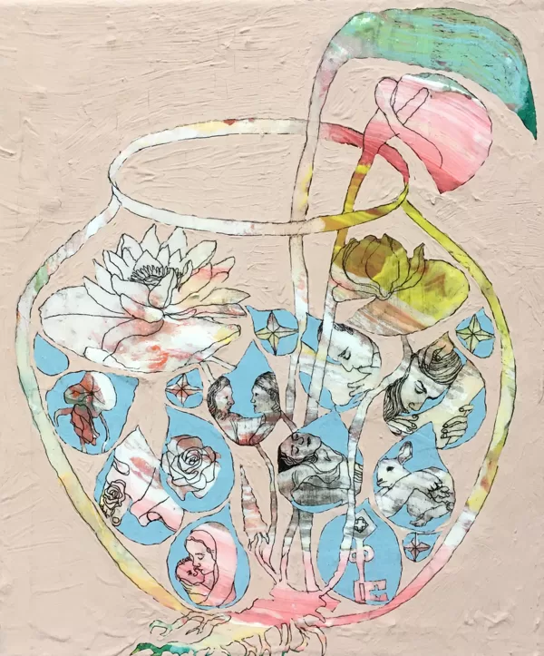 Krug mit Tropfen, 30 x 25 cm, Mischtechnik auf Leinwand, 2020, verkauft