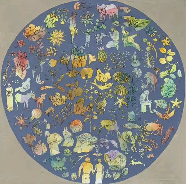 Leben, 120 x 120 cm, Acryl und Kohle auf Leinwand, 2021, verkauft
