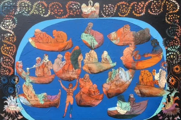 Hoffnung, 90 x 135 cm, Acryl und Kohle auf Leinwand, 2020
