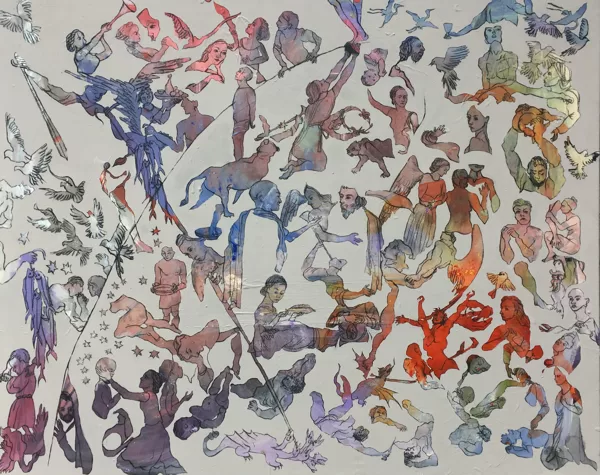Liebt einander, 162 x 130 cm, Acryl und Kohlre auf Leinwand, 2018