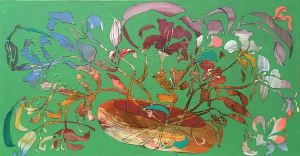 Lilie II, 85 x 160 cm, Acryl und Kohle auf Leinwand, 2017