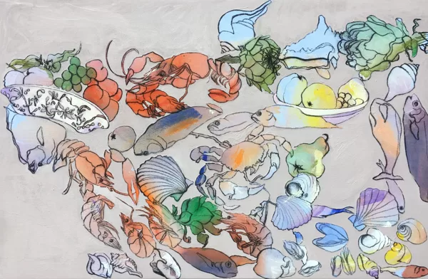 Meer I, 60 x 90 cm, Acryl und Kohle auf Leinwand, 2018, verkauft