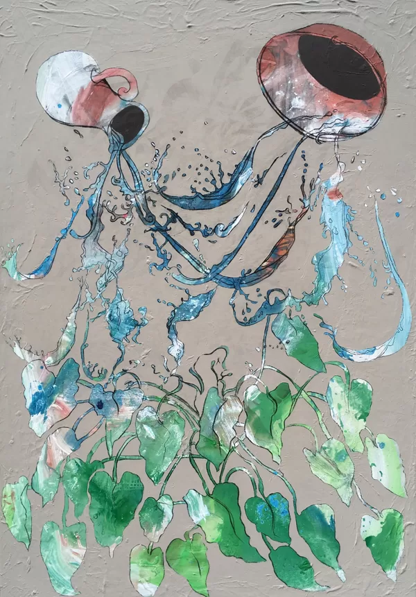 Quelle II, 200 x 140 cm, Acryl und Kohle auf Leinwand, 2017
