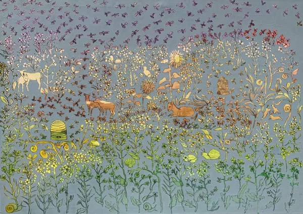 Rapsfeld, 100 x 140 cm, Acryl und Kohle auf Leinwand, 2021, verkauft