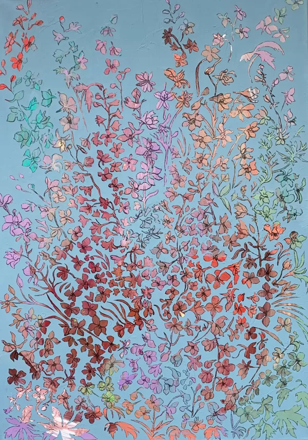 Rittersporn, 120 x 85 cm, Acryl und Kohle auf Leinwand, 2021, verkauft