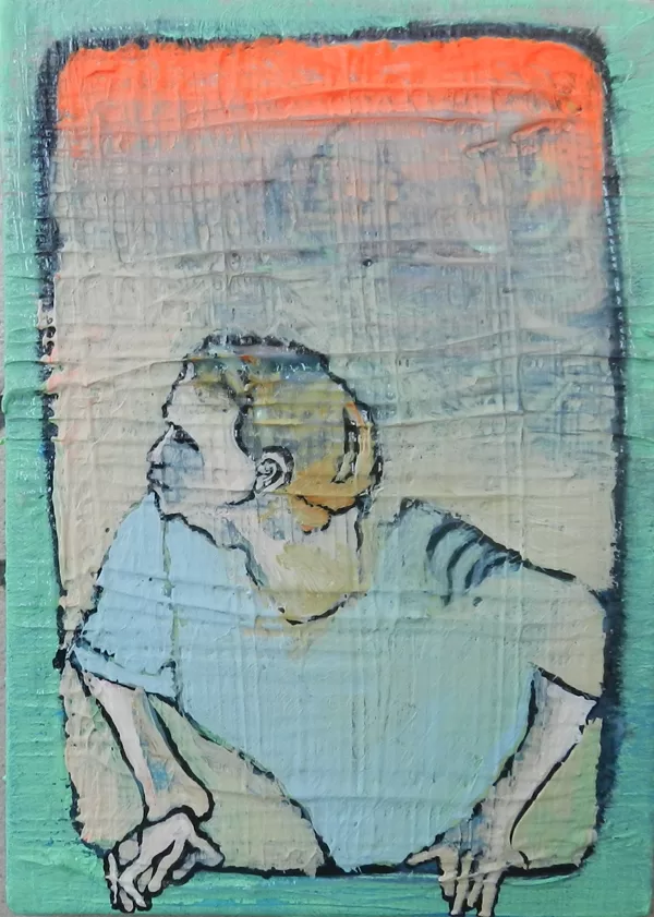 Sehender, 18 x 13 cm, Mischtechnik auf Leinwand, 2015