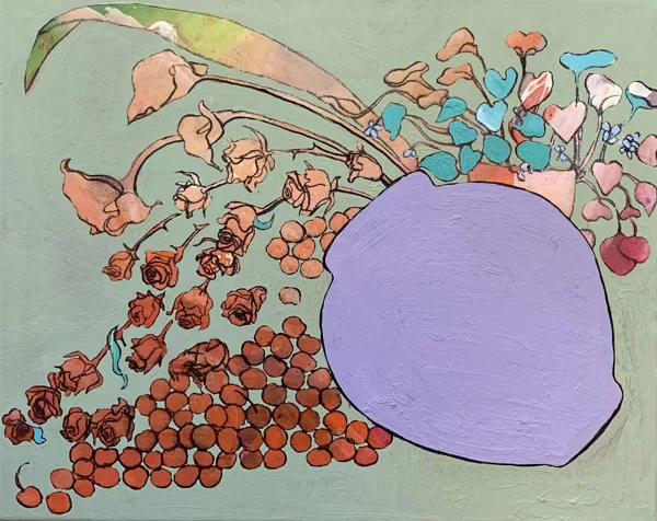Stillleben I, 40 x 50 cm, Acryl und Kohle auf Leinwand,2024