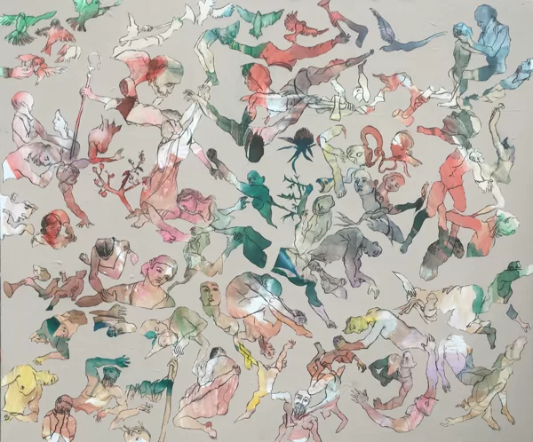 Miteinander, 110 x 130 cm, Acryl und Kohle auf Leinwand, 2018